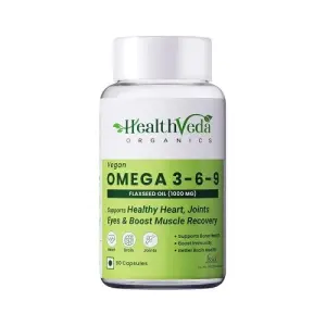 Health Veda Organics Vegan Omega 3-6-9 Flaxseed Oil - For Both Women & Men | 1000mg