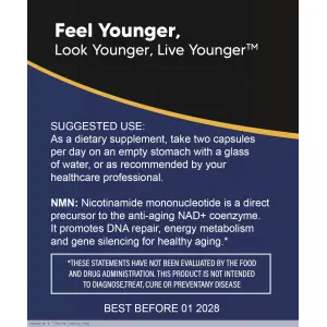 Ageless NMN 500 mg Vegetarian Capsules label section 1