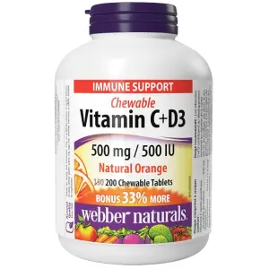 Webber Naturals Vitamin C + D Chewable Vitamin 500 mg Chewable 200 Tablets